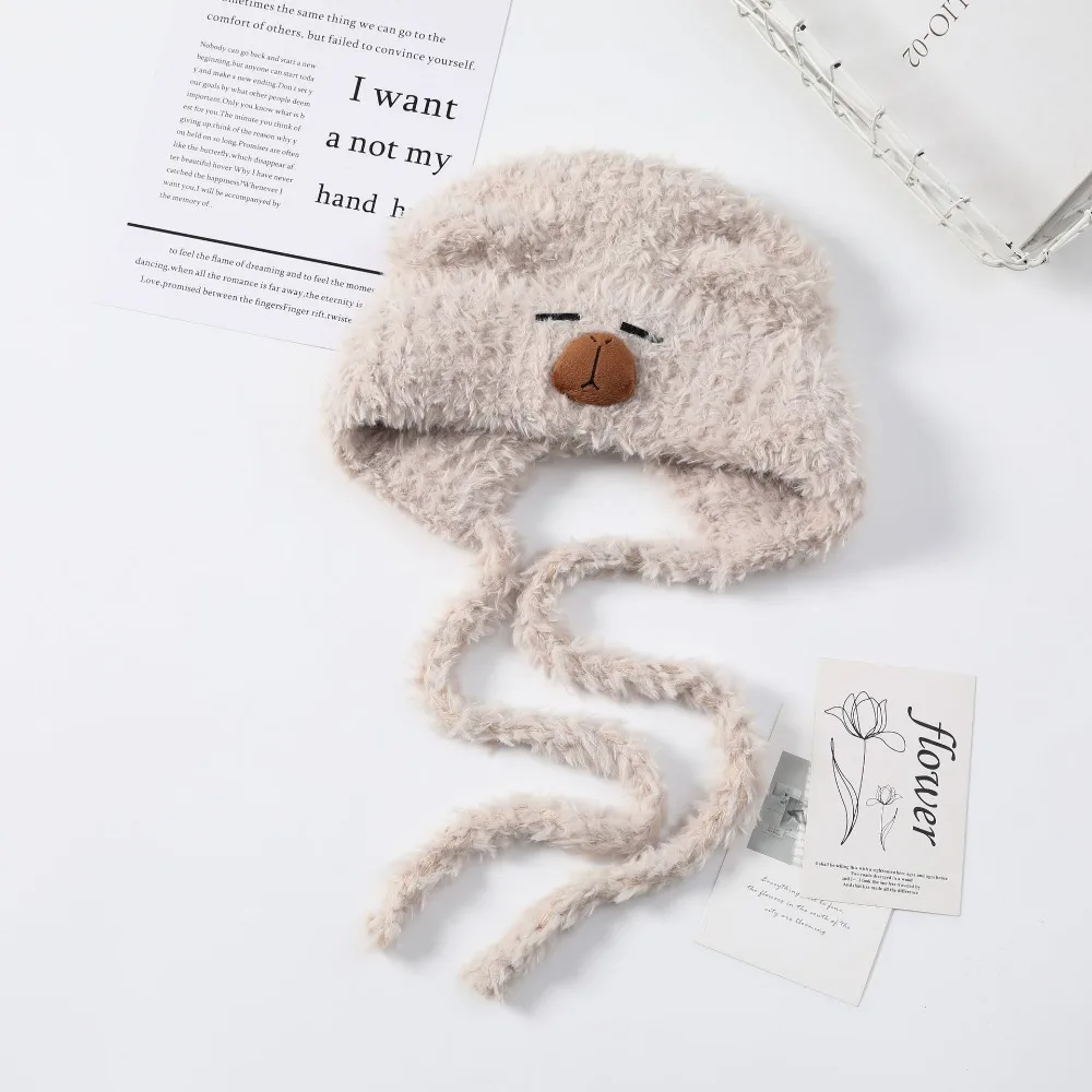 

Casual Cartoon Capybara Pullover Hat Elastic Thickened Animals Ears Beanie Hat Kawaii Solid Color Woolen Hat Cycling
