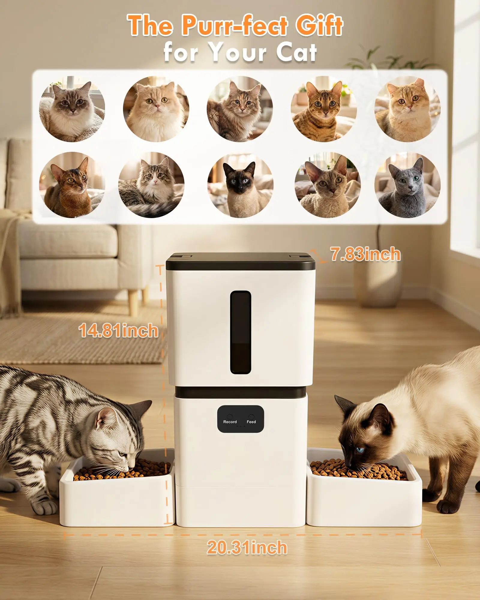 5GHz WiFi 8L Smart Automatic Pet Feeder Dual HD Cameras Dual Bowls Auto Cat Dog Food Dispenser For 2 Cats - view 3