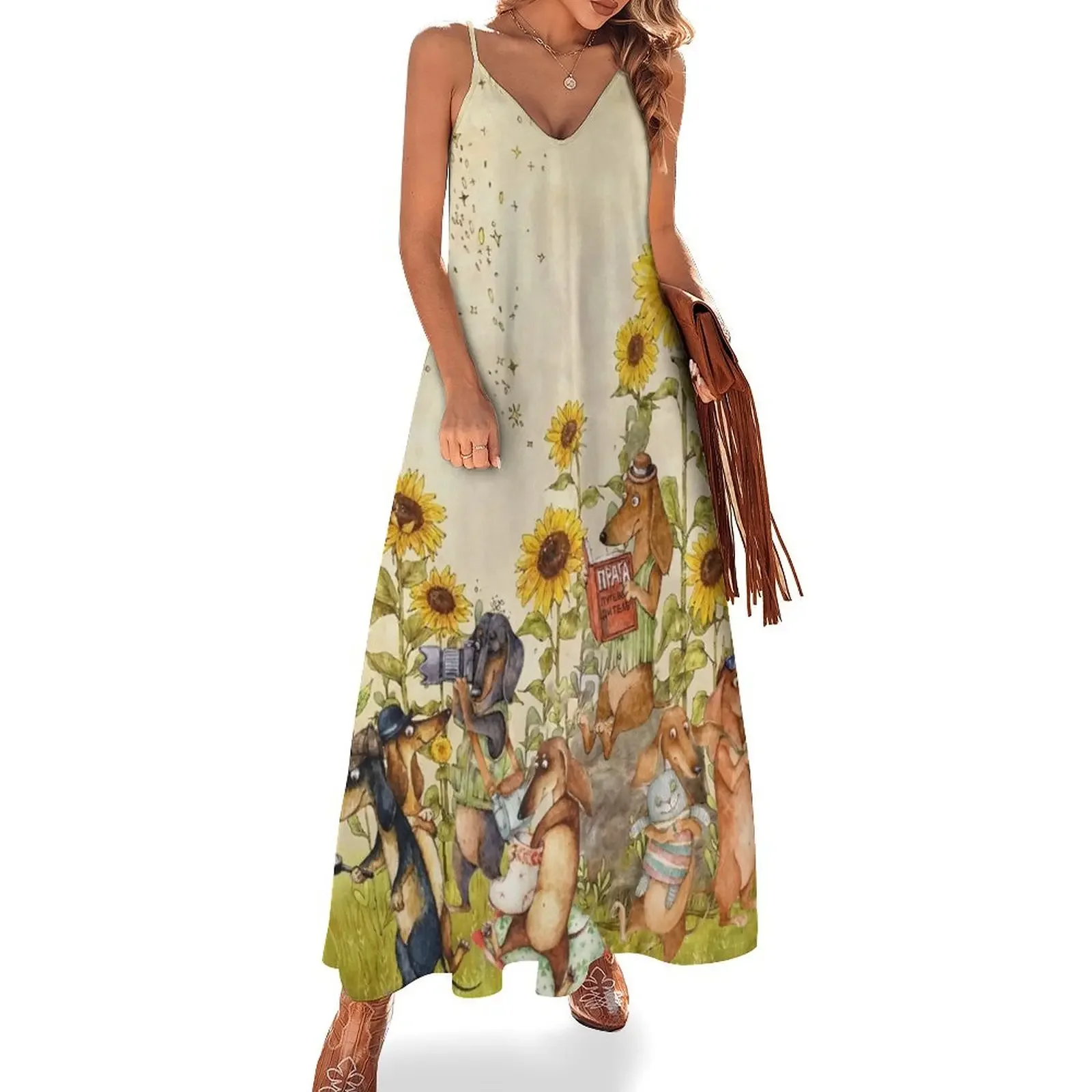 

Dachshund Sunflower Sleeveless Dress summer dress woman 2025 dress dresses