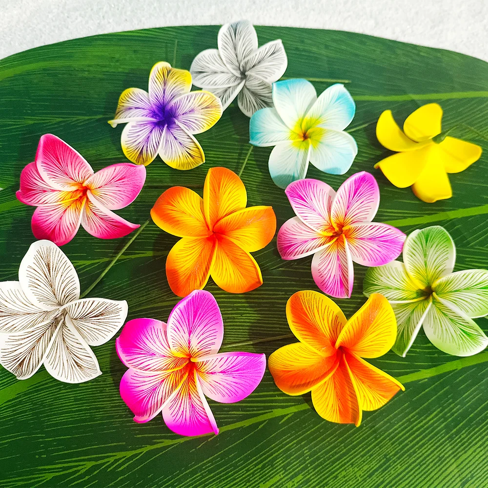 10Pcs Mixed Color Hawaiian Flower Hair Clips 3.5 Inch Artificial Frangipani Boho Floral Hair Barrettes for Vacation Beach Party