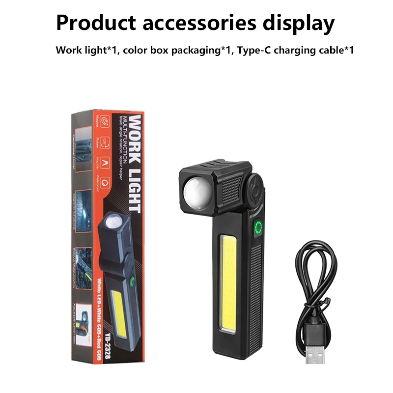 Head Can Rotate High Power LED Flashlight Powerful Type-C Rechargeable Flashlight Torch For Outdoor Camping Hiking New