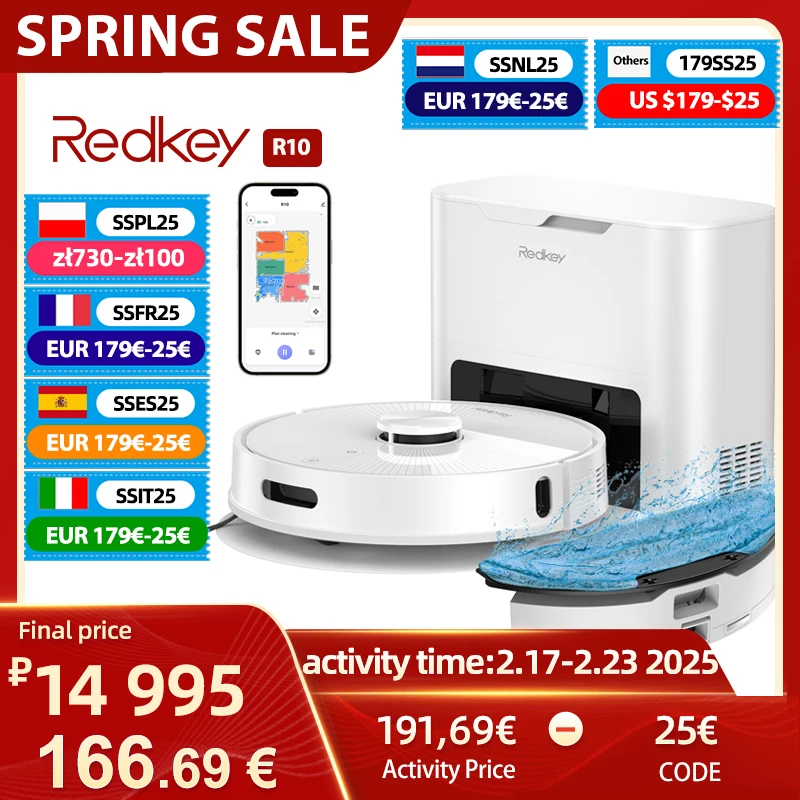 BFIT20 (139€-20€）Redkey R10 aspirapolvere e mocio Robot aspirapolvere 2 in 1 LDS 4000pa collettore
