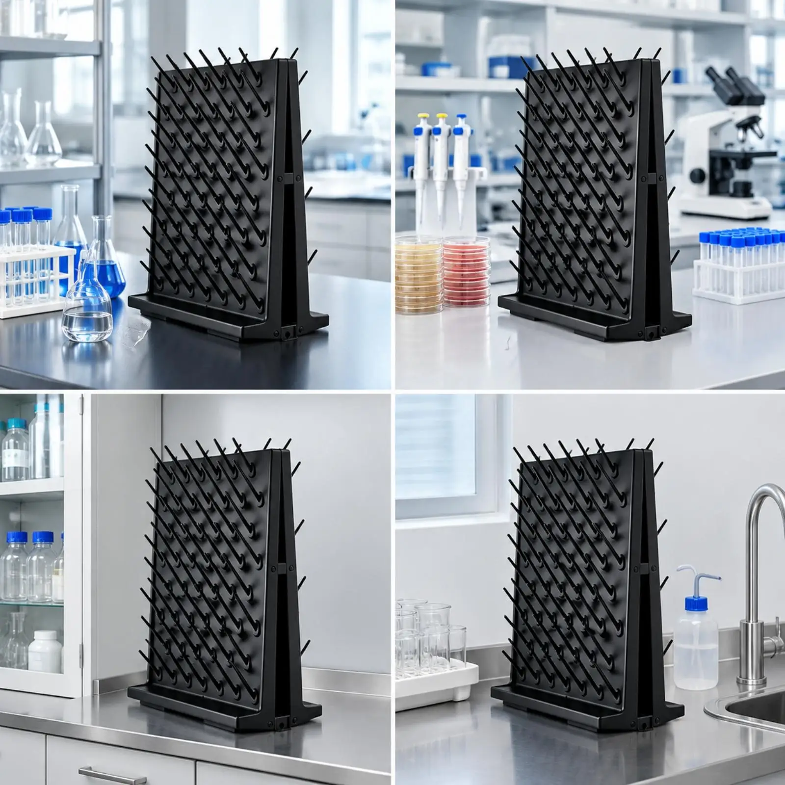Polypropylene Lab Drying Rack Double Sided Freestanding Beaker Drainage Rack for Research Facility Glassware Storage
