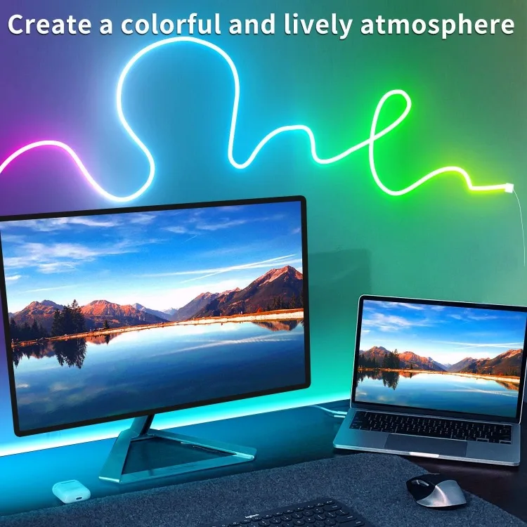 50Ft Led neon Rope Lights Music Sync IP65 impermeabile flessibile Led Rope Lights 40Key Remote/APP Control,Outdoor RGB Neon