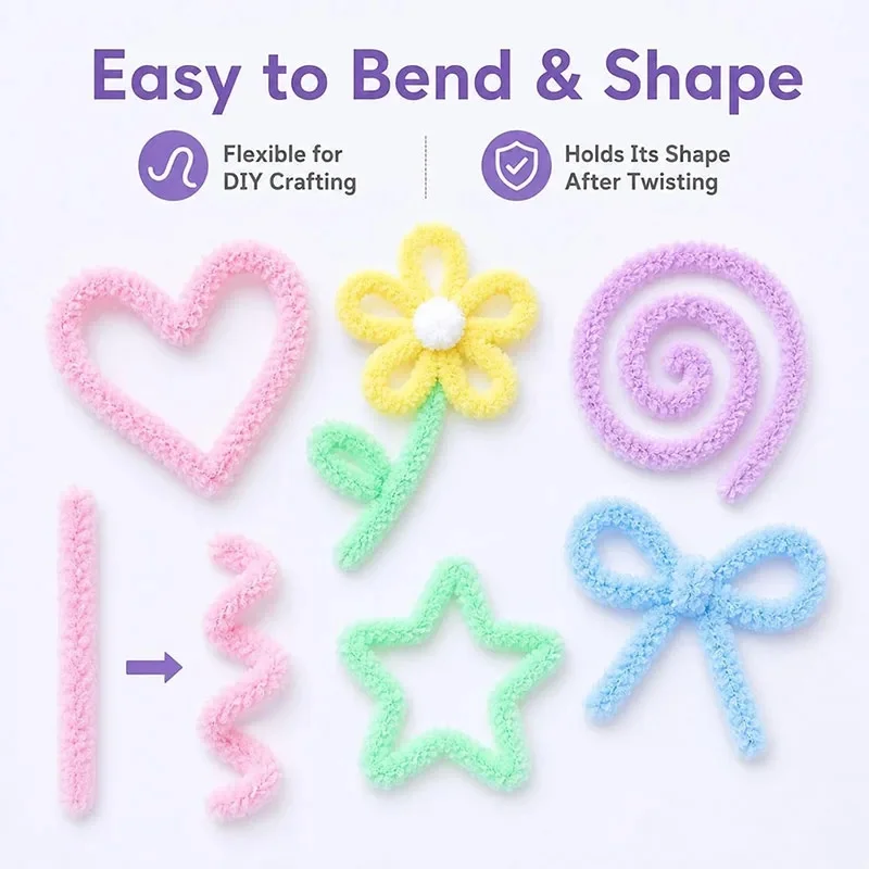 100/500cm Jumbo Plush Pipe Cleaners, Thick Fuzzy Chenille Stems for DIY Flowers, Animal Figures, Crafts and Home Decorations