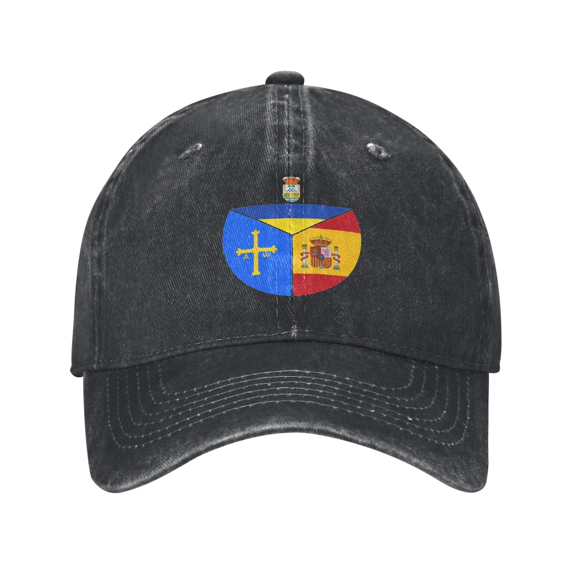 Mieres Asturias Spain Flags Summer Retro Cowboy Washed Baseball Caps  Mens  Denim Sunscreen Hats Girl Hiking Peaked Cap