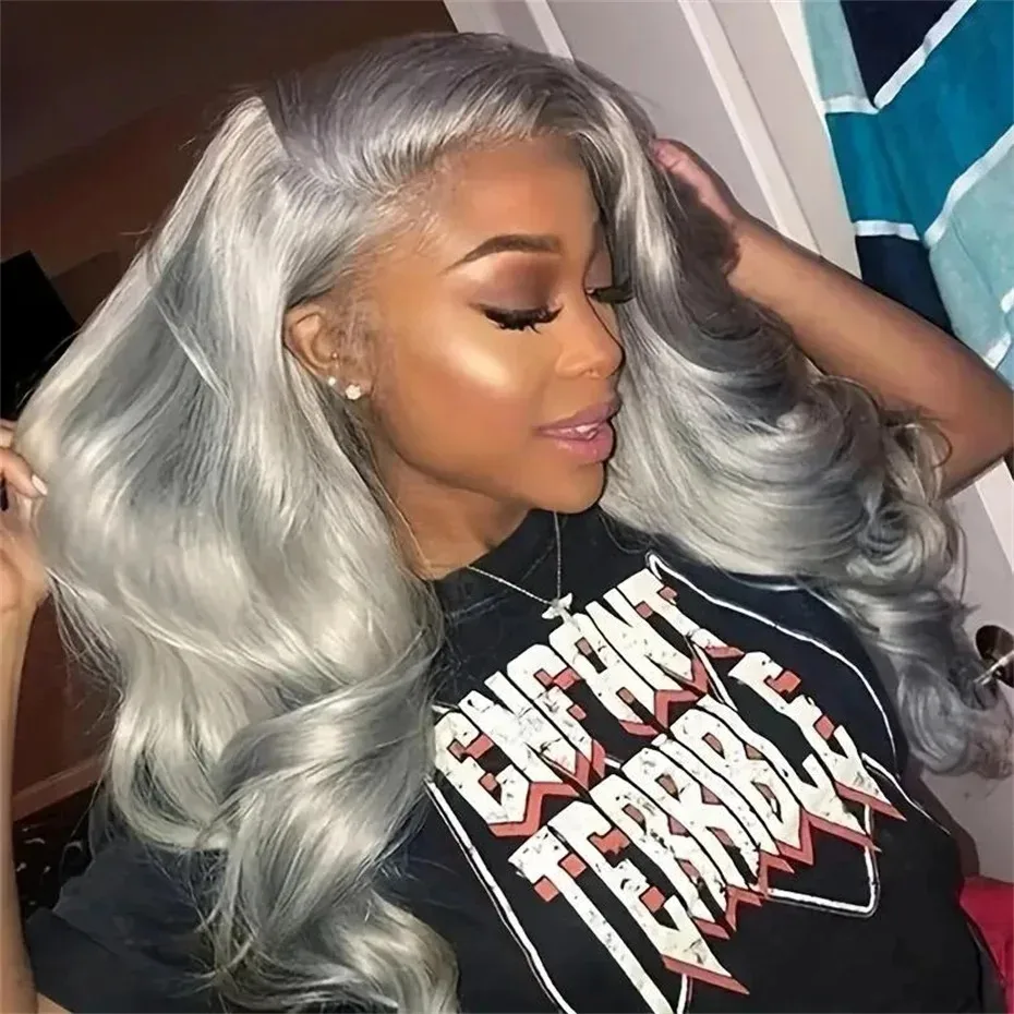 Silver Grey 30 Inch lace Front Human Hair Wigs Body Wave Human Hair Wig 13x4 Transparent HD Lace Frontal Wigs Pre Plucked