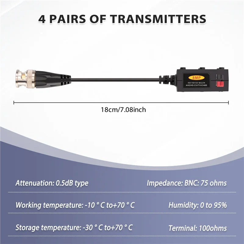 ABGI-1080P AHD/HD-CVI/TVI/CVBS جهاز إرسال Balun للفيديو عالي الدقة 4 أزواج (UTP حتى 350M-600M)