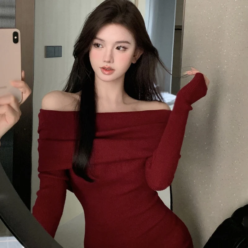 Women Sexy Party Strapless Bodycon Knit Slim Package Hip Red Mini Dress Sundress Female Clothing