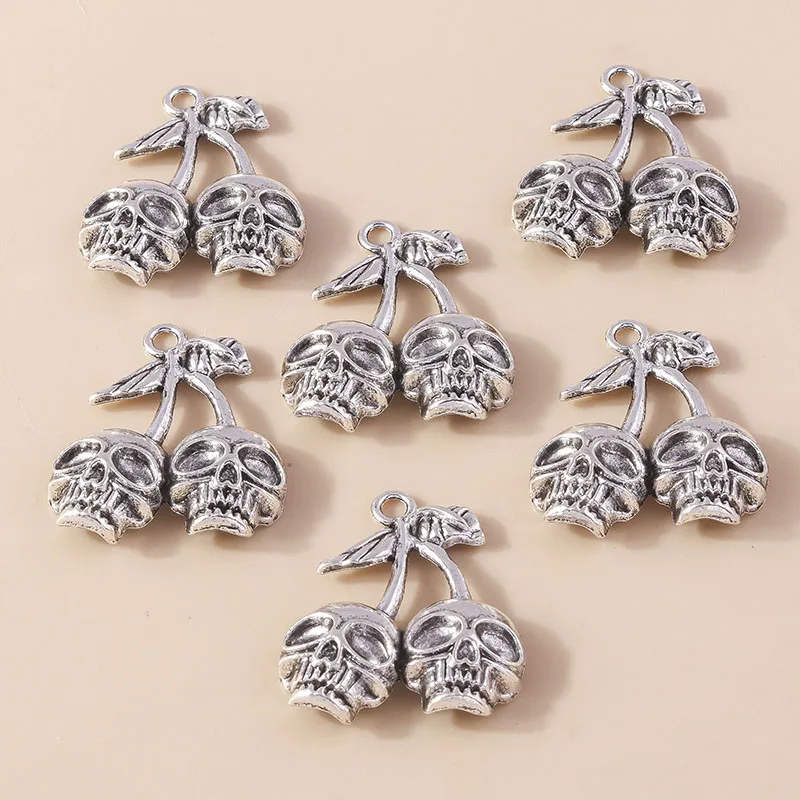 Leslie 4 Stück 31 x 39 mm Legierung Kirschschädel Skelett Charms für Ohrring Halskette DIY Schmuck Vintage Totenkopf Anhänger handgefertigte Erkenntnisse – Detail 5