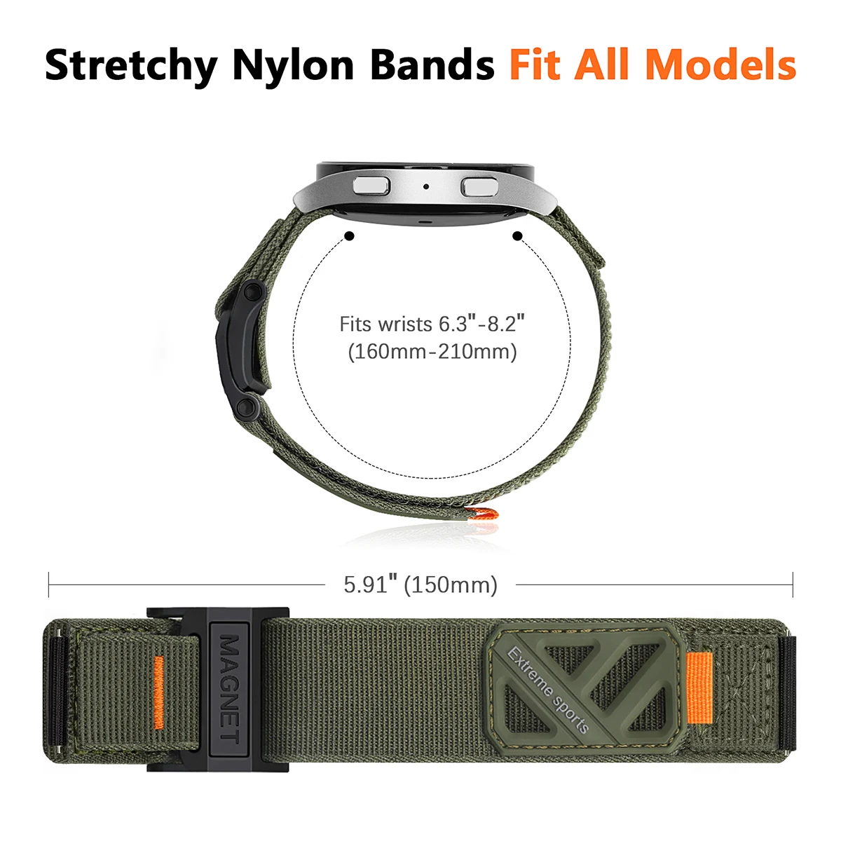 22 mm 20 mm Magnetschnalle Nylonarmband für Samsung Galaxy Watch 7 6 5 4 40/44 mm 6 Classic 43 47 mm Armband für Huawei Watch GT5 4Pro – Detail 4