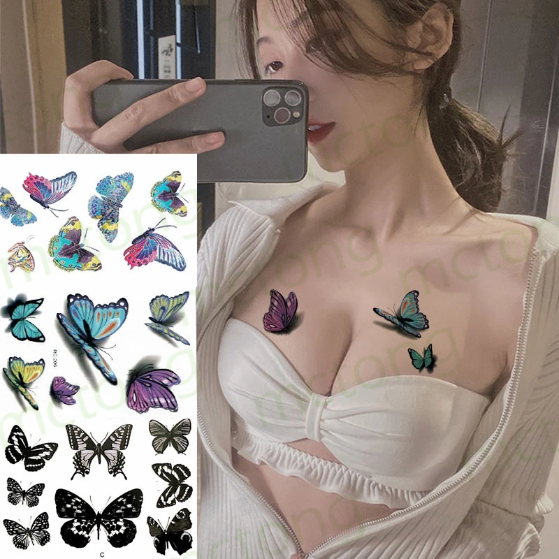 Waterproof Temporary Tattoo Sticker 3D Butterfly Fake Tatto Flash Snake Feather Tatoo Body Art RoseTatouage for Girl Women Men