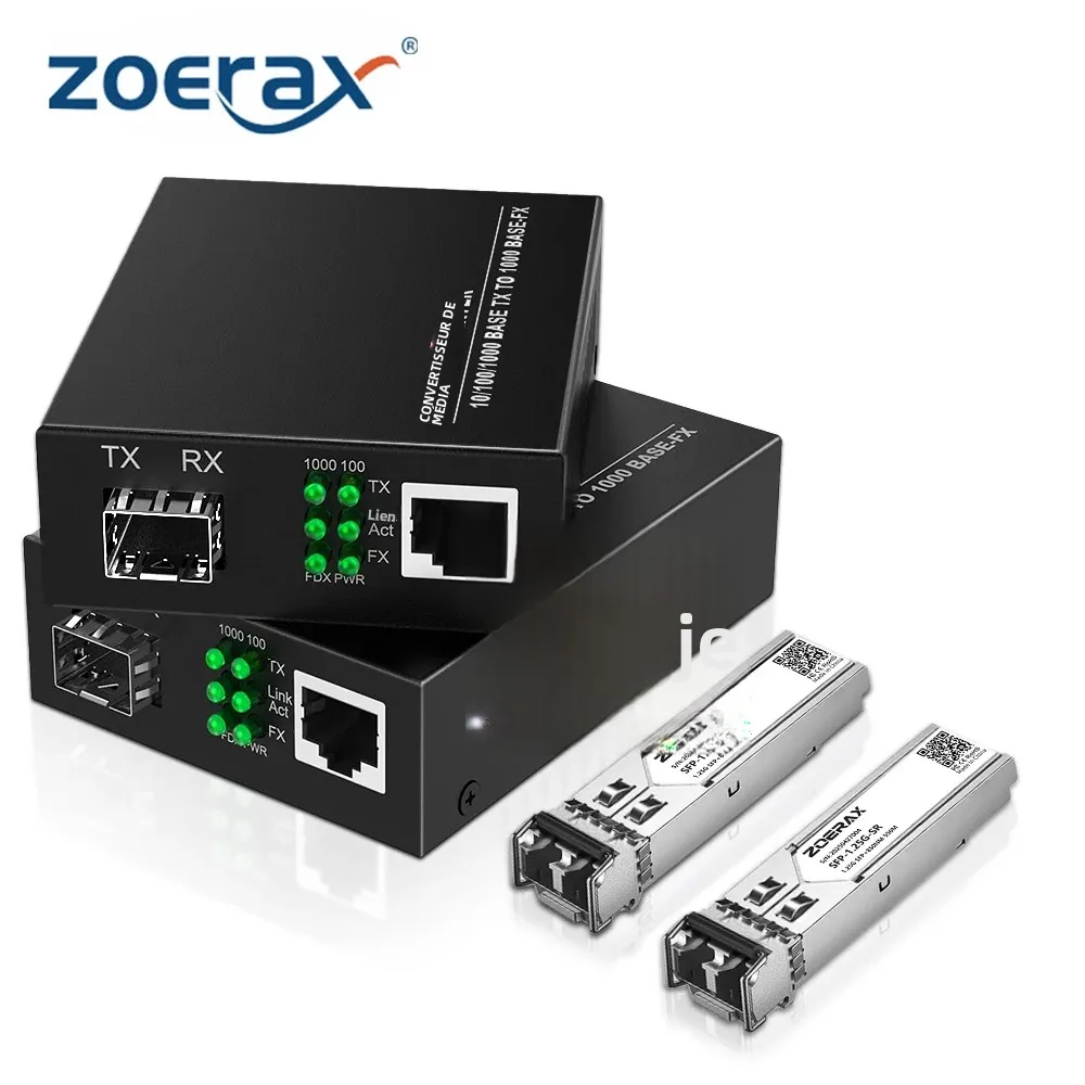 Convertisseur de média Ethernet Gigabit ZoeRax vers transceiver fibre optique RJ45 avec module SFP LC multimode 1,25 G