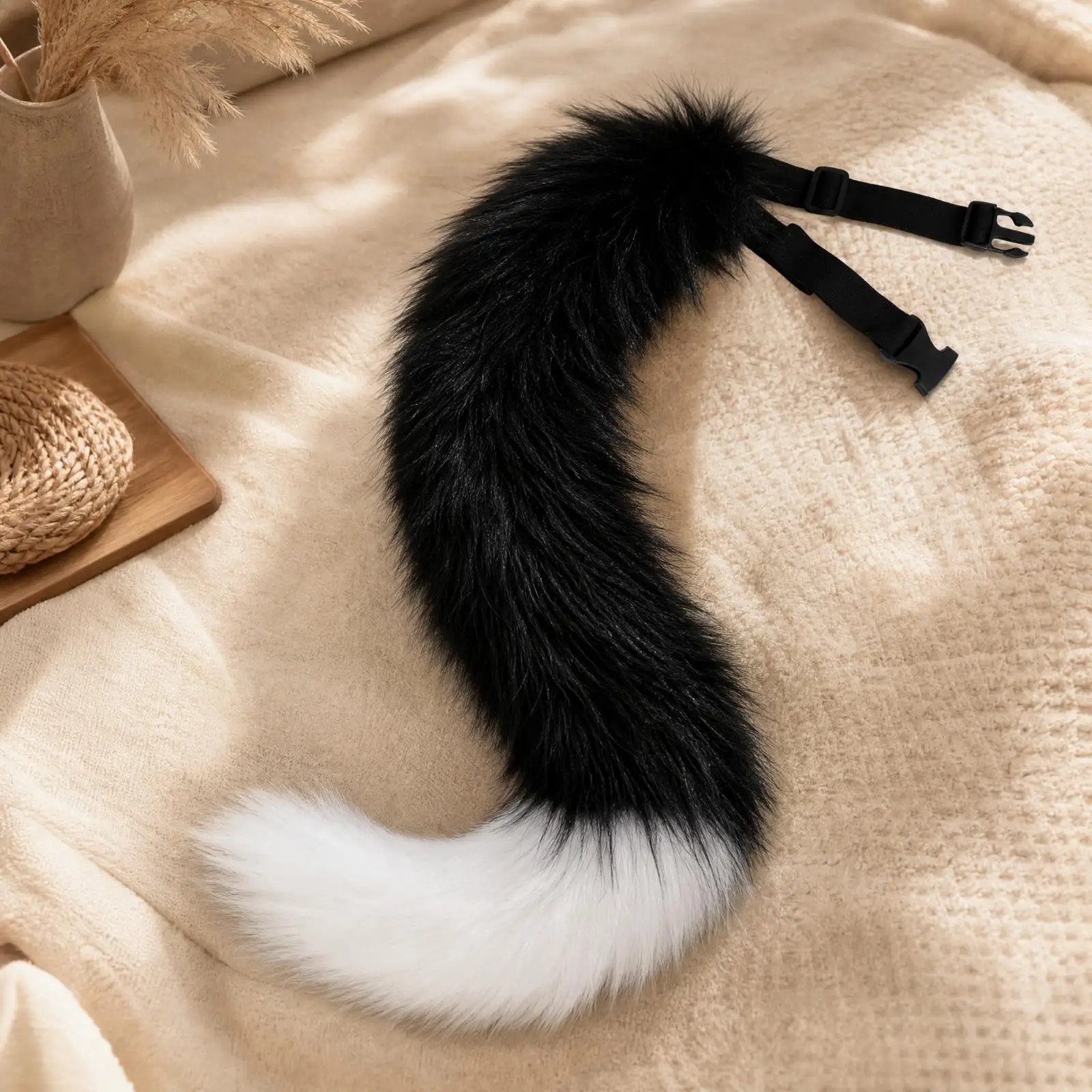 Cinturón de disfraz con cola de zorro de peluche para Halloween, fiestas de cosplay, cola de animal de peluche con correa ajustable para adultos y niños.