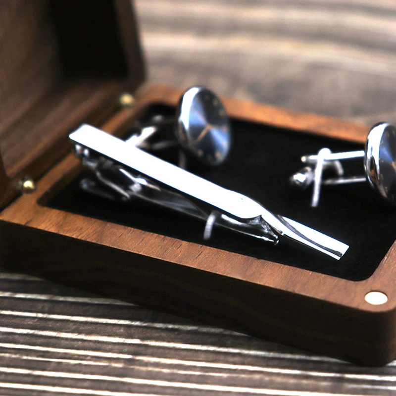 Solid Wood Black Walnut Window Exquisite Cufflink Box Sleeve Nails French Cufflink Collar Clip Box Package Gift Box