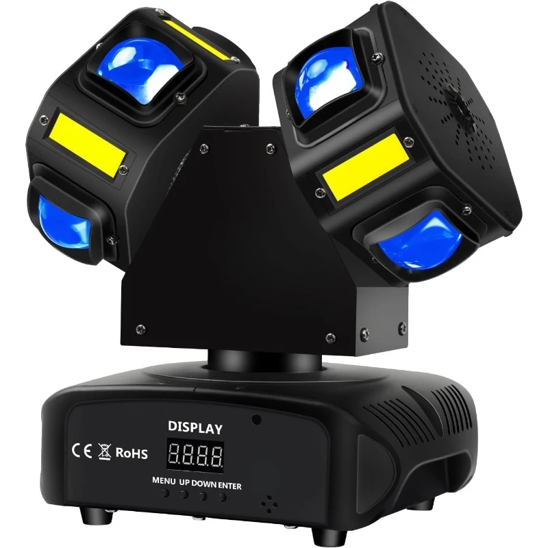 Moving Head DJ Light, Mini Double Heads  10 LEDs Golden Strobe Sound Activated DMX 512 Stage Lights for DJ KTV Disco Party,