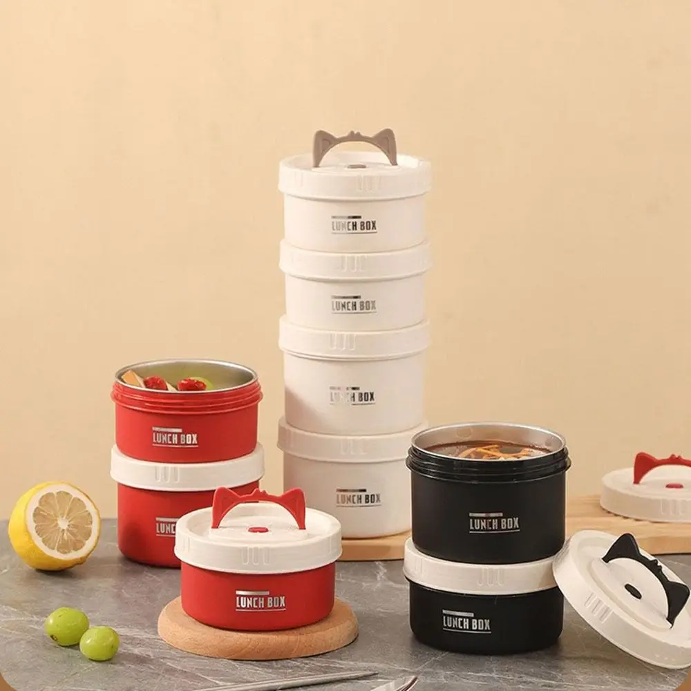 

Stainless Steel Heat Preservation Lunch Box Large Capacity Round Food Container Stackable Leak-proof Thermal Lunch Box Commuting