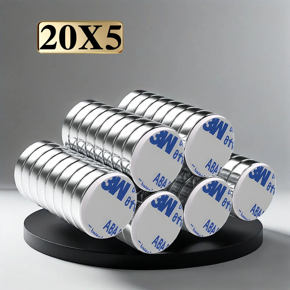 Aimant rond en néodyme super puissant de 20x5mm, avec aimant adhésif double face N35, aimants magnétiques permanents puissants