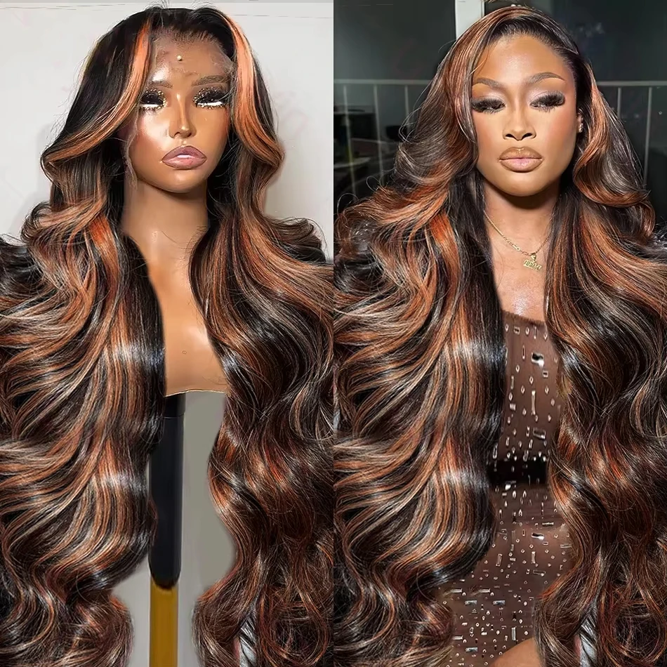 

Highlight Ombre 13x4 13x6 HD Lace Front Wig Human Hair FB 30 Black Brown Body Wave 40 50 Inch Wigs Lace Frontal Wigs For Women