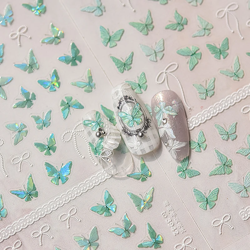 Autocollant Papillon Vert pour Ongles, Accessoire de Décoration Artistique, Style, Brillance, pour Instituts Stéréoscopiques, à Faire Soi-Même, pour Manucure