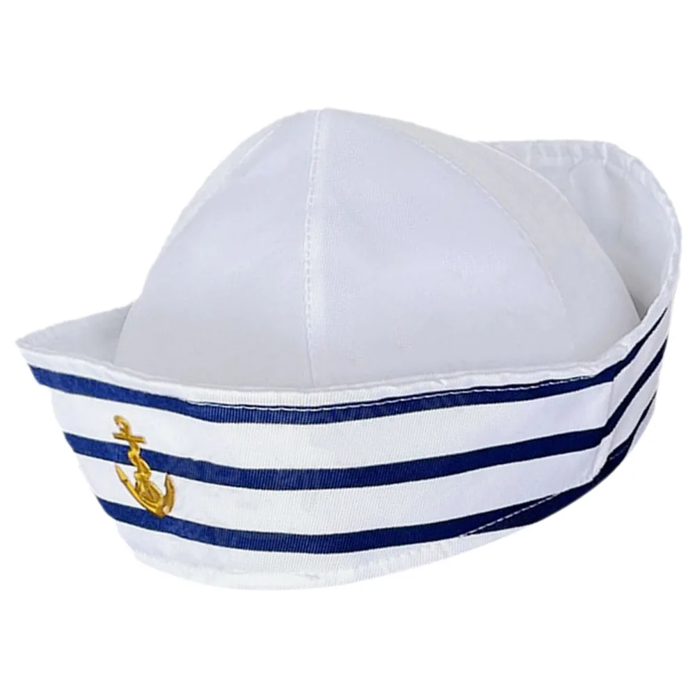 

Blue White Striped Sailor Hat 56cm One Size Durable Captain Hat Women Men Cosplay Stage Performance Boating Prop