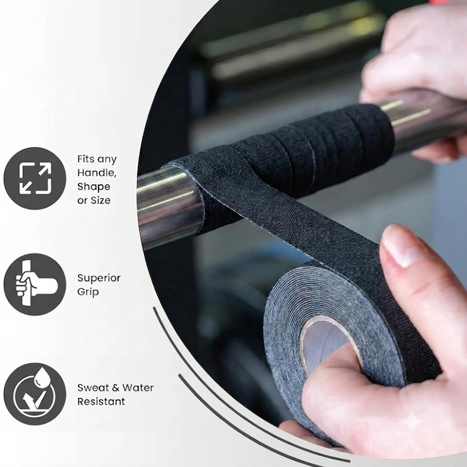 Handle Wrap Grip Tape Non-Slip for Pole Dance Bar Barbell Dumbbell 38mm 50mm Fabric Sweat- No Residue Left - view 5