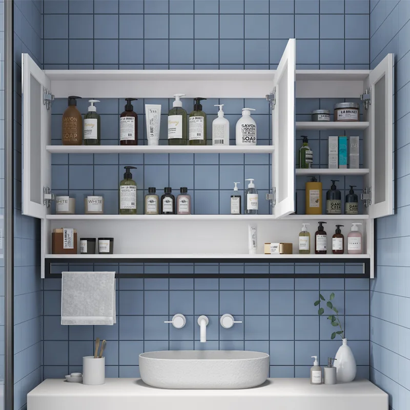 

Умный зеркальный шкаф для ванной комнаты с лампой, туалет, туалет, шкаф для хранения вещей, стойка из цельного дерева, противозапотевающее зеркало, стена