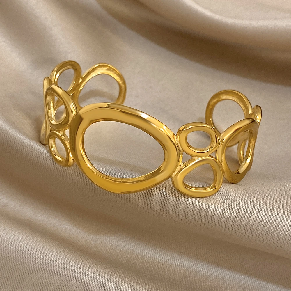 Greatera Unregelmäßiger Kreisförmiger Ring, gespleißter offener Armreif, Nischendesign, geometrisch, hohl, Edelstahl, künstlerischer Armreif für Herren und Damen