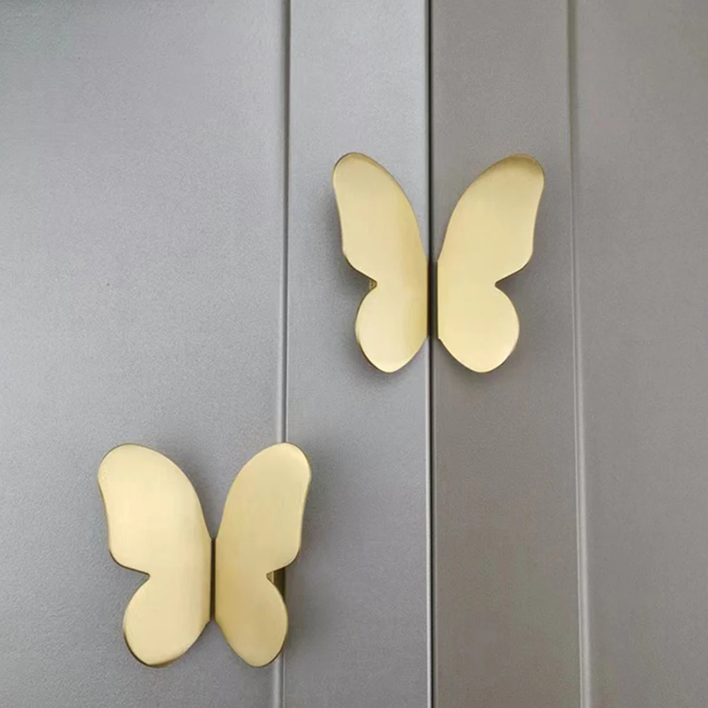 

2 Pairs Vintage Home Decor Butterfly Cabinet Door Handle Knobs Dresser Brass Alloy Golden