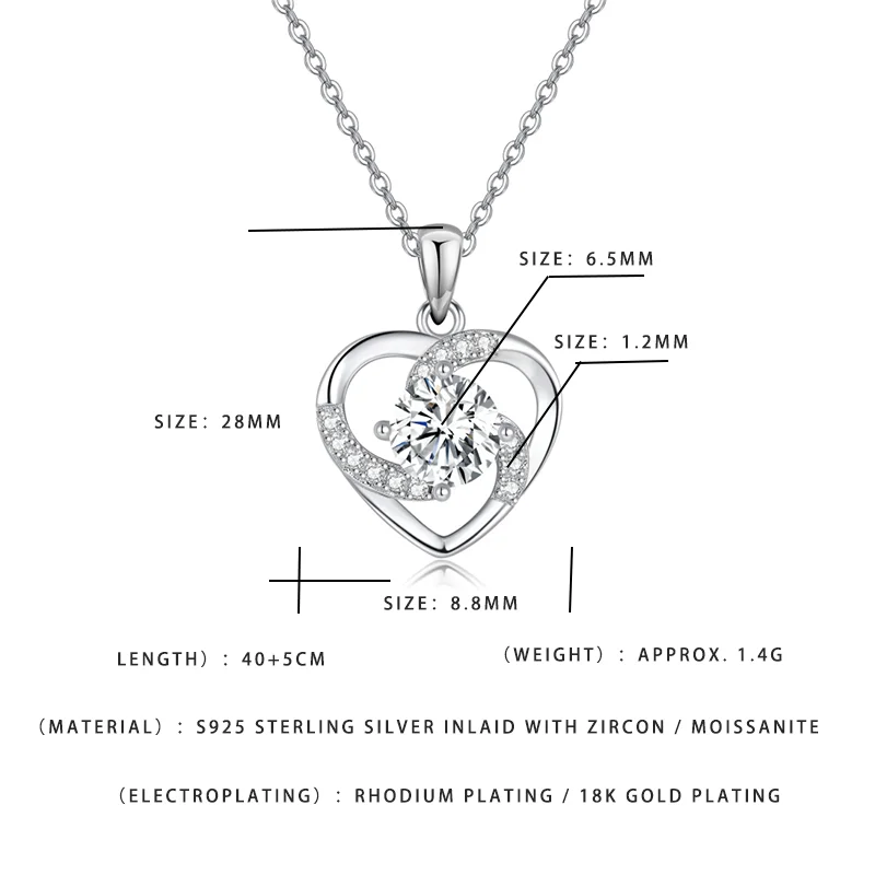 

Романтическое колье с подвеской в форме сердца из моассанита, серебро 925 пробы с родиевым покрытием, изысканные женские украшения