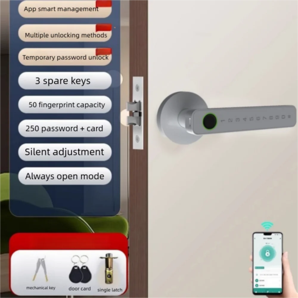 

Цифровой дверной замок 6 в 1, Bluetooth с картой ключа отпечатков пальцев, умный дверной замок, ручка, электронный пароль, приложение, удаленная разблокировка