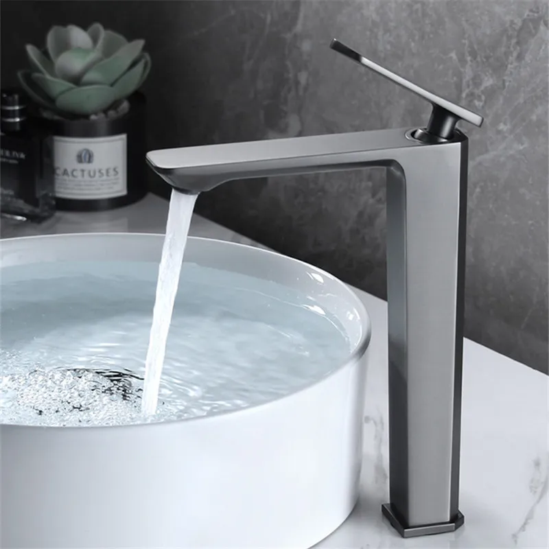 

Gun Grey Bathroom Basin Faucets Brass Hot & Cold Sink Mixer Tap Single Lever Handle Deck Mounted Water Crane Vessel Black/Chrome