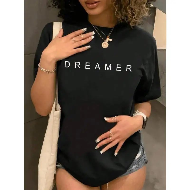 

Women's "DREAMER" T-Shirt Motivational Quote Graphic Tee Minimalist Casual Summer Cotton Top Inspirational Gift