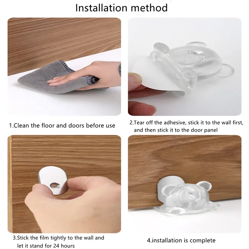 Non punching Cute Bear Suction door stop bear floor suction soft rubber anti-collision door stopper  floor mounted door stoppers