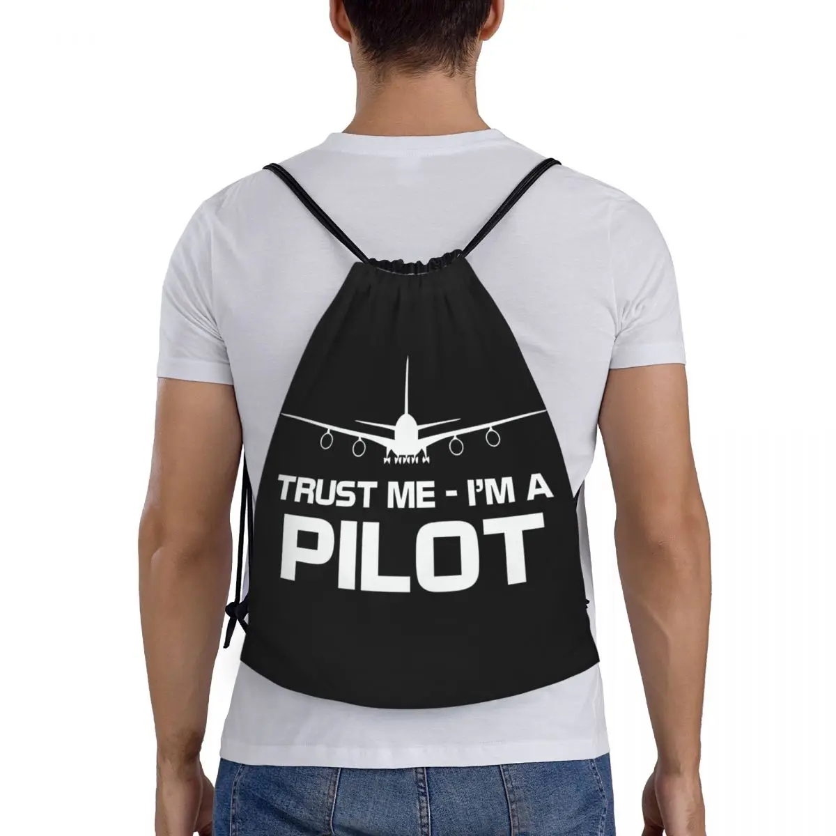 Custom Trust Me Im A Pilot Trekkoord Tas Mannen Vrouwen Lichtgewicht Vliegtuig Vliegende Vliegtuig Luchtvaart Geschenk Sport Gym Opslag Rugzak