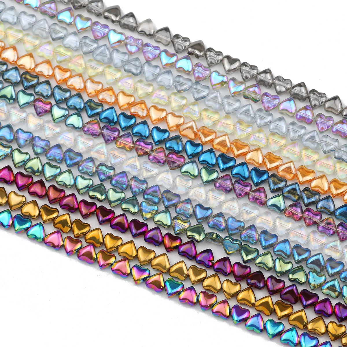 1 Strand About 80pcs 8mm Horizontal Hole Heart Shaped Glass Loose Beads For DIY Bracelets Necklaces Jewelry Making Accessories