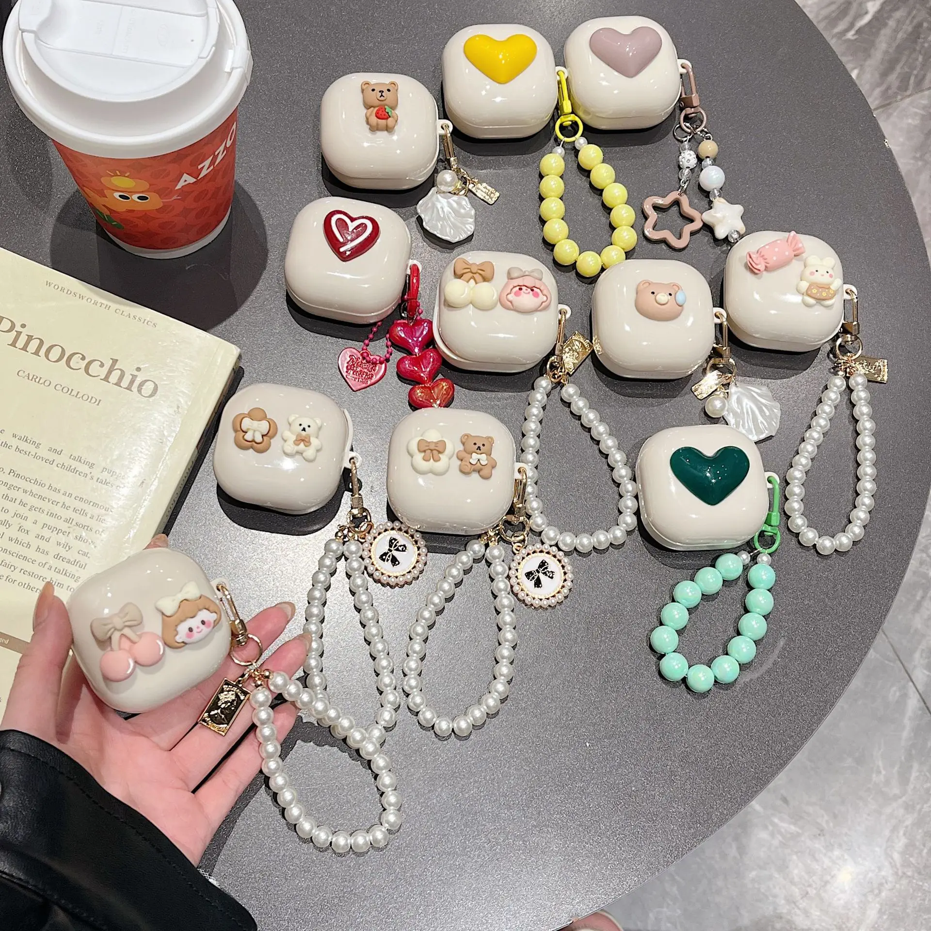For Samsung Galaxy Buds 4 Pro Cover Cute 3D Love Heart Bow Little Bear TPU Soft Case Earphones Shell Funda With Beads Pendant