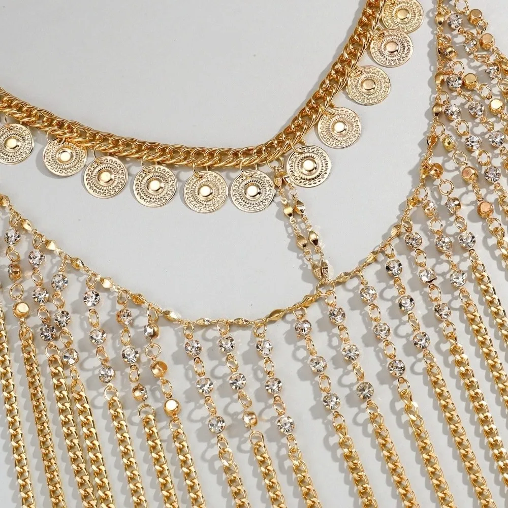 Fashion Coin Bell Belly Dance Face Veil Gold Rhinestone Curtain Head Chain Cosplay Headband Ethnic Style Masquerade Mask Women