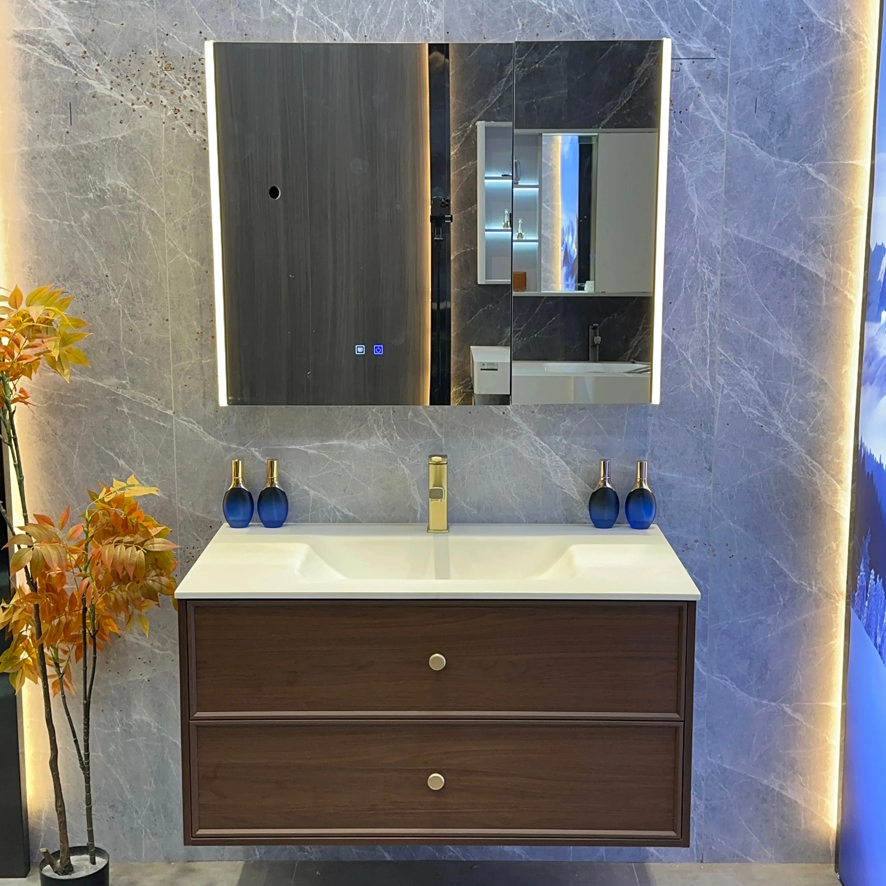 Wall Mounted Sink Cabinet With Double Layer Mute Drawers Bathroom Mirror Light Cabinet Furniture Vanity Bathroom Cabinetpromote