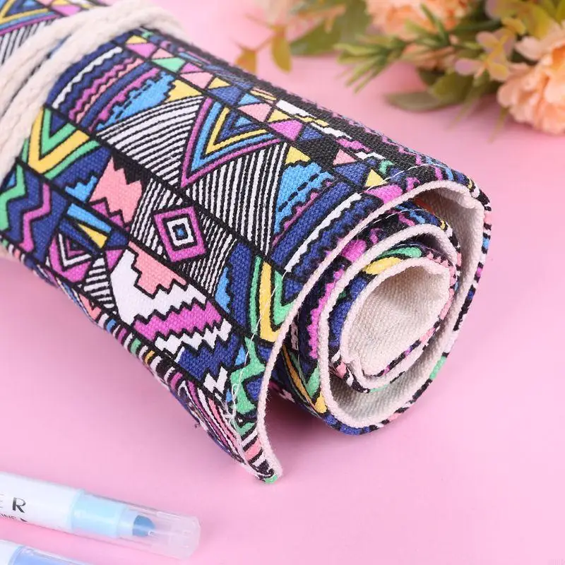 D0UD Canvas Roll Up Bag 36 Slot Pencil Storage Bag for Coloring Pencil Sketch Pencil