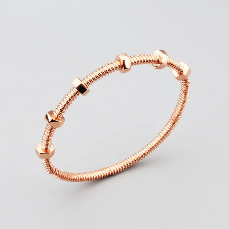 18k Rose Gold Titanium Steel Classic Screw Gold Couple Bracelet Hexagonal Nut Stainless Steel Retro Bracelet for Gift Dating