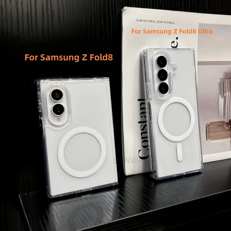 Magnetic Clear Acrylic Fold Phone Case For Samsung Galaxy Z Fold 8 Ultra Z Fold 7 5 6 4 3 For Magsafe Wireless Charging Cover