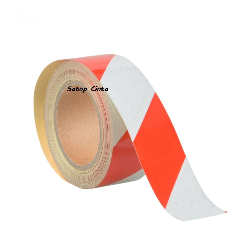 5cm/10cm/15cm/20cm*5m 흰색-빨간색 능직 반사판 스트립 방수 광고 테이프 자체 접착 반사 경고 자동차 스티커