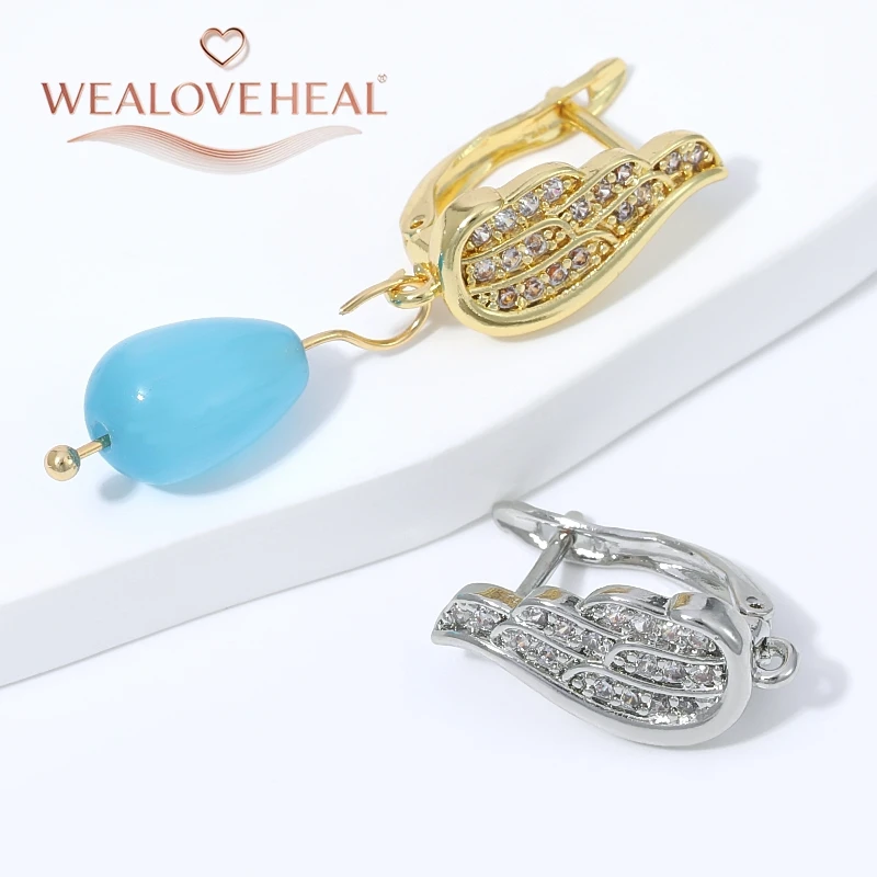 schmuckherstellung zubehör, Mikro-Pavé Zirkonia Flügel-Ohrringhaken, 18K vergoldeter Messing Engel-Ohrdraht für DIY Ohrhänger-Bastelbedarf – Detail 18