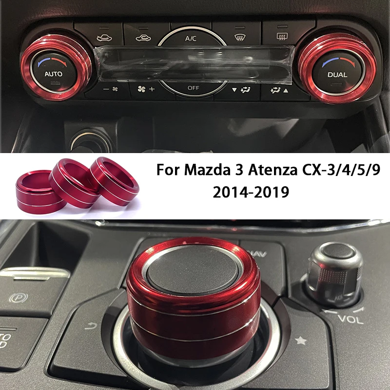 Perillas de Control A/C para salpicadero de coche, consola central, perilla multimedia, anillo decorativo para Mazda 3 2014-2019 Atenza CX-4 CX-5, Interior, 3 uds.