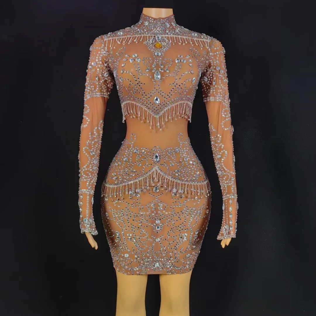 Sparkling Crystal Diamond Mesh Stretch Dress - Singress Outfit Party Prom Evening Dress Vestidos De Mujer Elegantes Para Fiesta