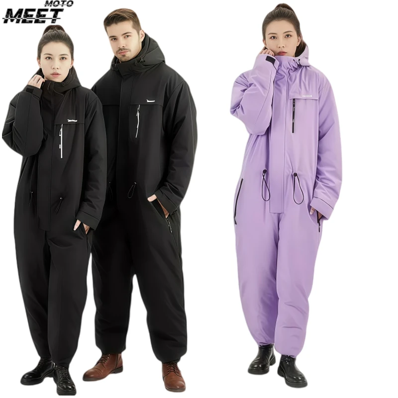 Unisex Winter Motorcycle Riding Suit, Thick Windproof Water Repellent Full Body Warm Coat for Outdoor Cycling & Fishing