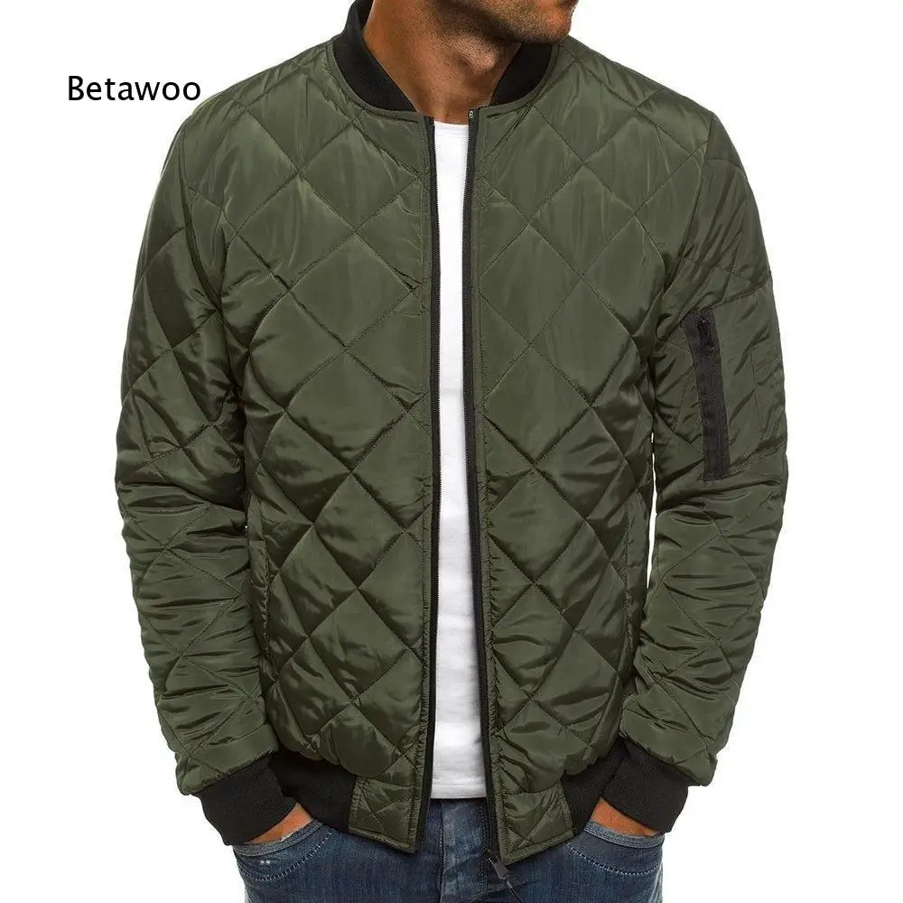 Men Diamond Quilted Bomber Jacket Zip Up Loose Fit Warm Casual Outerwear for Autumn Winter Daily Wear