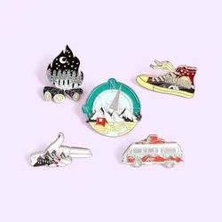 Tourist Camping Enamel Pins Fashion Bus Shoes Compass Lapel Metal Badges Travel Pins Brooches Jewelry Gifts for Friends
