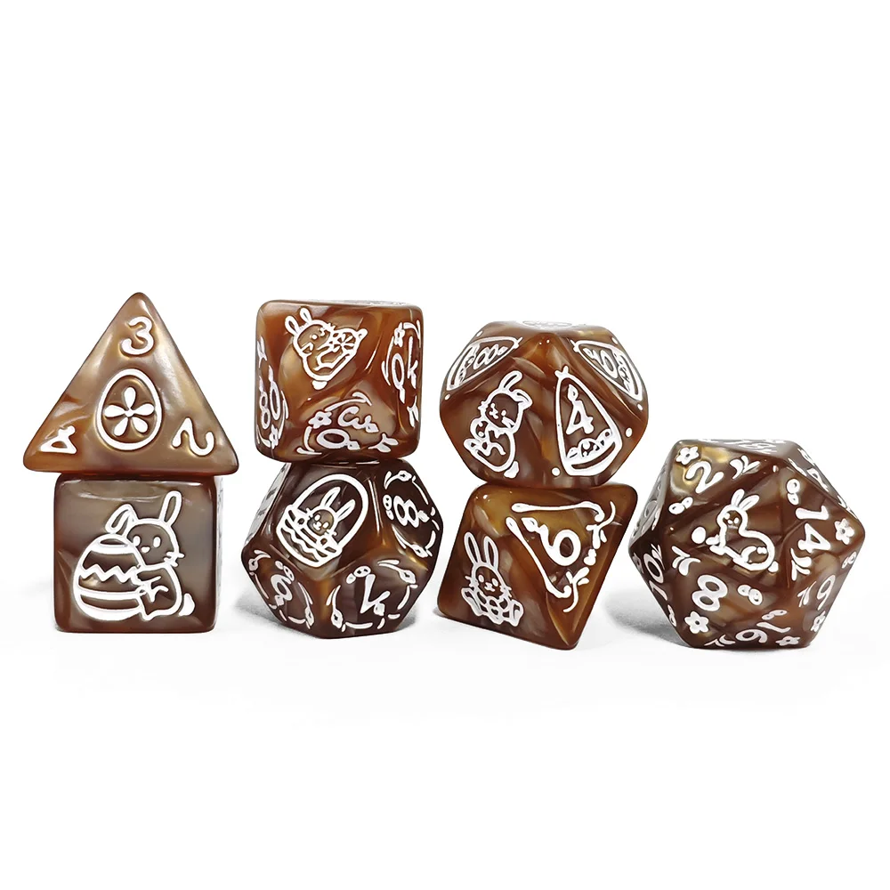 7Pcs/set Acrylic Material Rabbit Theme Window Dice Set for Dungeons and Dragons Games Kids and Adults Games Entertainment Toys